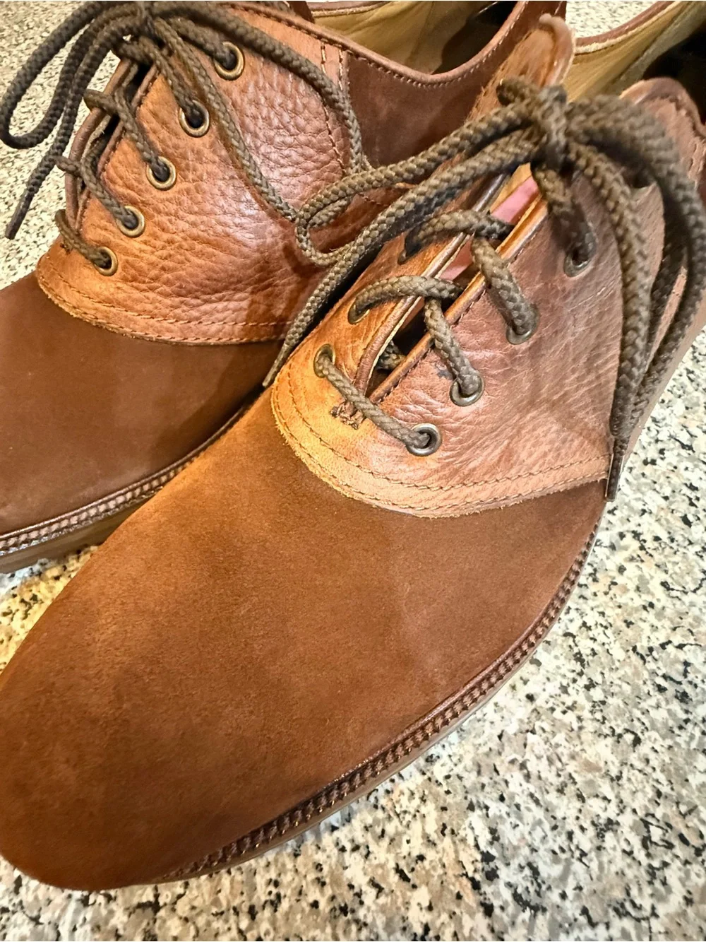 TRASK Bison Brown Leather and Suede Oxford Saddle Shoes Men’s 12 *RARE PLS READ*